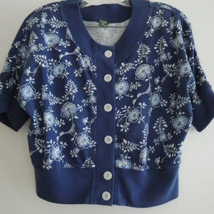 Ladies Top Size M Blue Floral Button Front S/S by OUTBACK RED $45 Value EUC